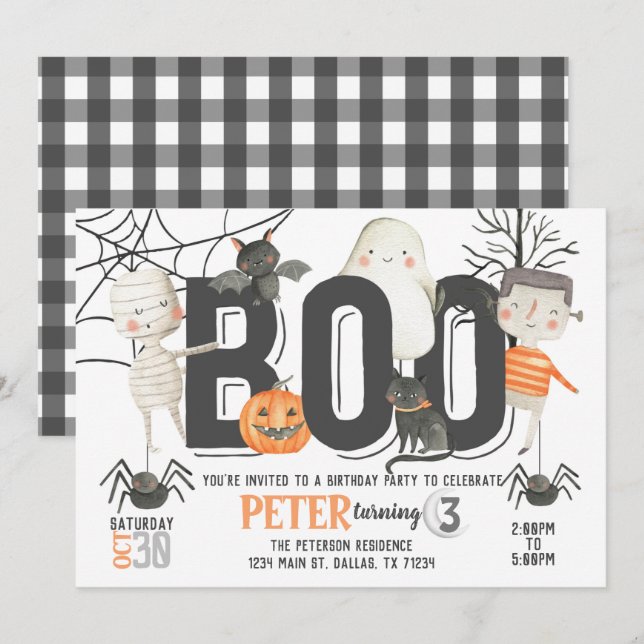 Convite de aniversário de Boo Ghost Halloween (Frente/Verso)