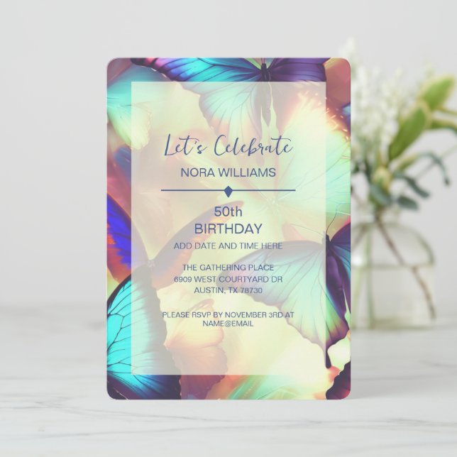 Convite de aniversário de borboleta (Em pé/Frente)