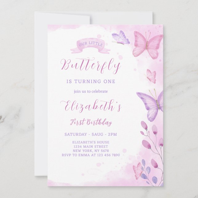 Convite de aniversário de borboleta (Frente)