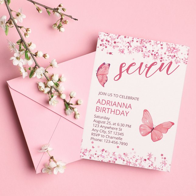 Convite de aniversário de borboleta cor de rosa (Whimsical Pink Butterfly Invitation)