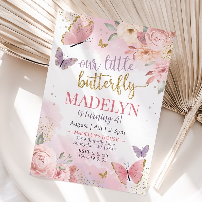 Convite de aniversário de borboleta para menina (Butterfly Birthday Invitation for Girl)
