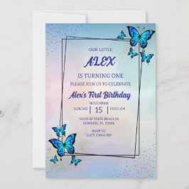 Convite de aniversário de Borboletas Azul