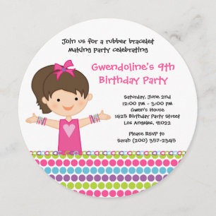 Convite de aniversário de borracha do bracelete