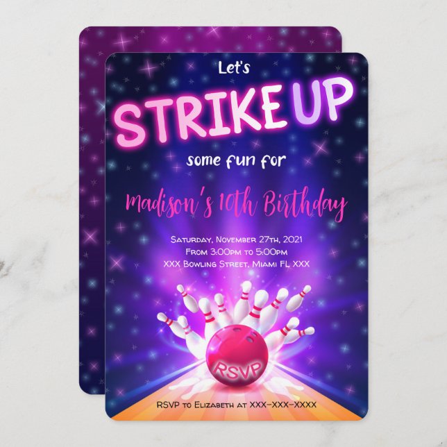 Convite de Aniversário de Bowling (Frente/Verso)