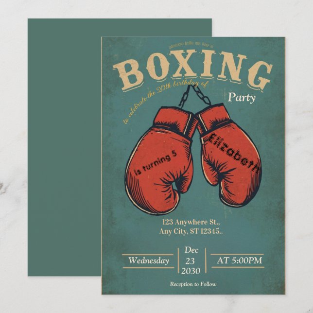 convite de aniversário de boxe esportes (Frente/Verso)