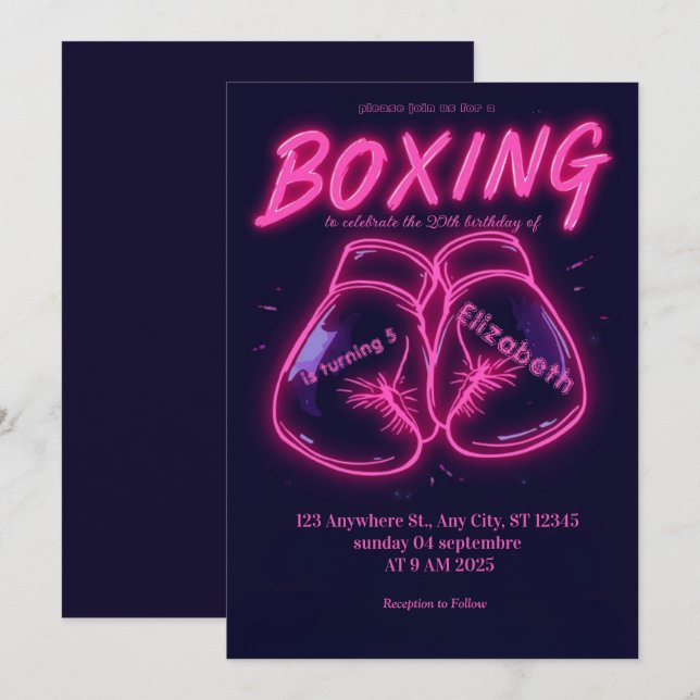 convite de aniversário de boxe esportes (Frente/Verso)