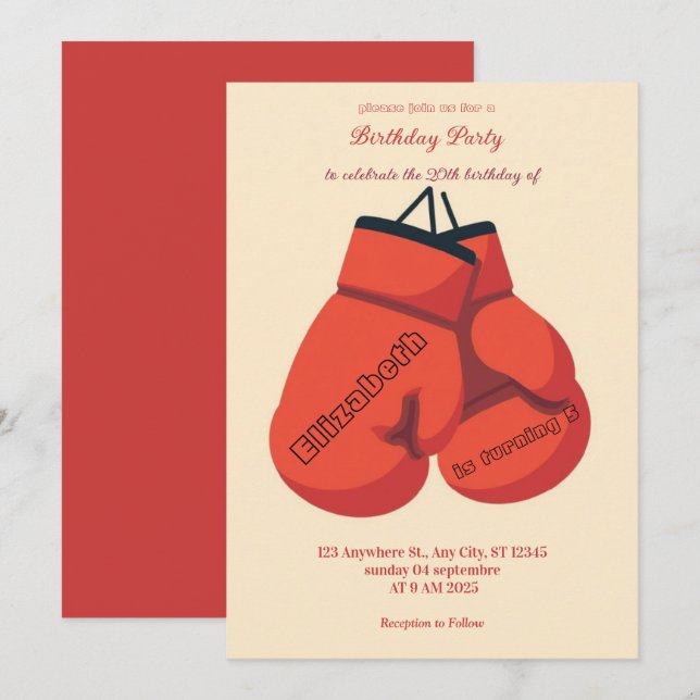 convite de aniversário de boxe esportes (Frente/Verso)