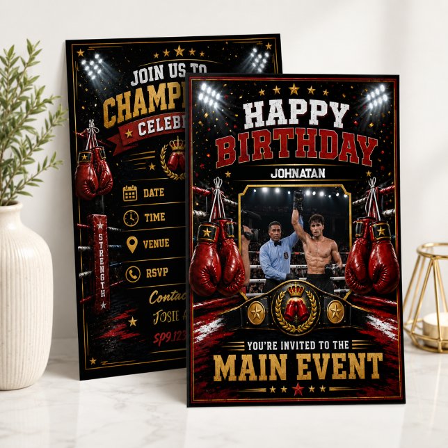 Convite de Aniversário de Boxe Personalizado com F (Criador carregado)