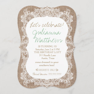 Convite de aniversário de Burlap e Lace