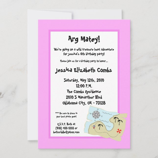 Convite de aniversário de Caça ao Tesouro Pirata 5 (Frente)
