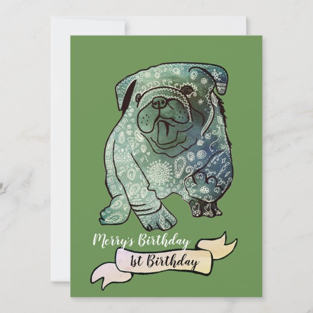 Convite de Aniversário de Cachorrinho Buldogue Bul (Frente)