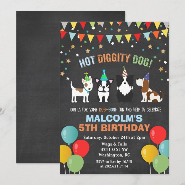CONVITE DE ANIVERSÁRIO DE CACHORRINHO EM GIZ PARA  (Frente/Verso)