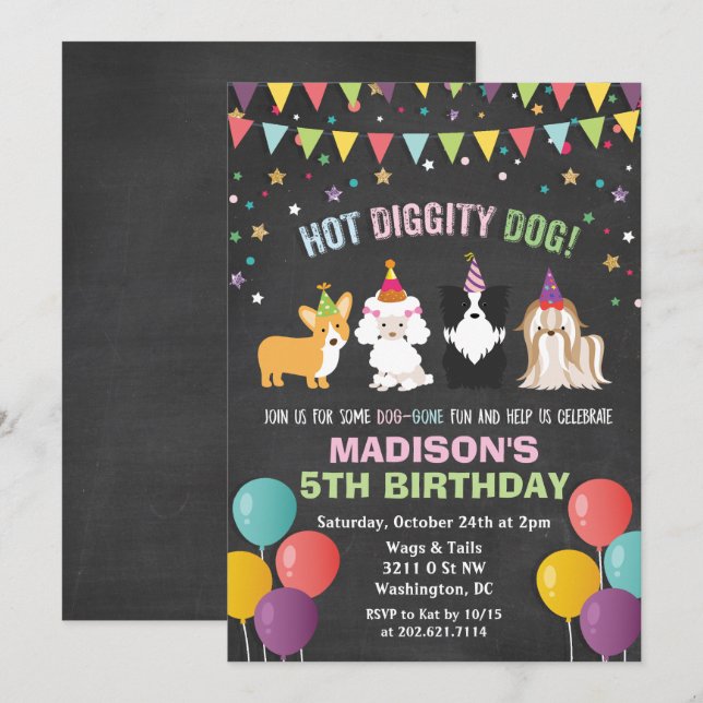 CONVITE DE ANIVERSÁRIO DE CACHORRINHO EM GIZ PARA  (Frente/Verso)