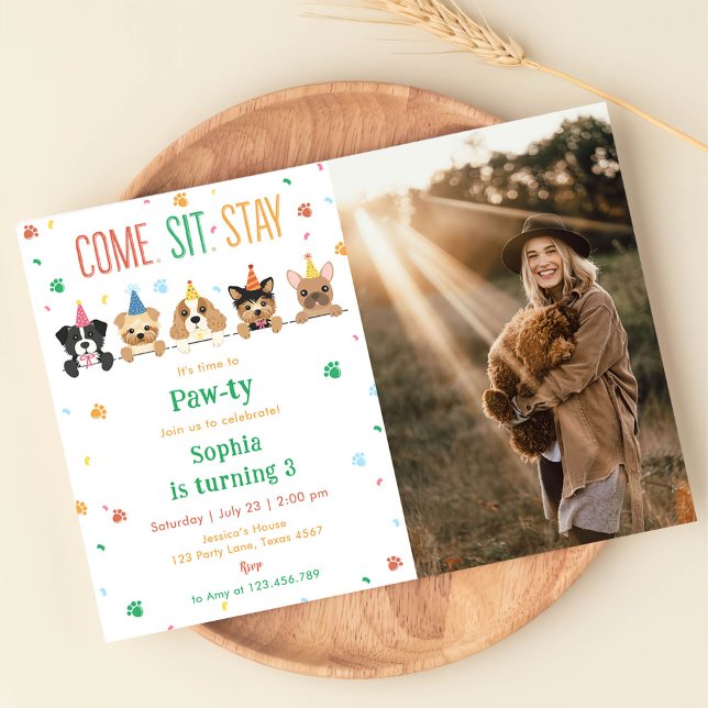 Convite de Aniversário de Cachorrinho Festa de Cac (Criador carregado)