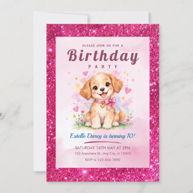 Convite de Aniversário de Cachorrinho Fofo (Frente)