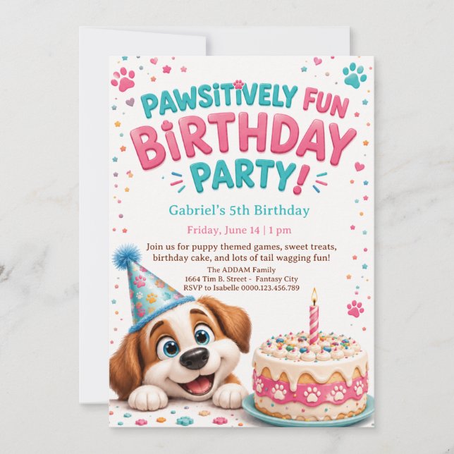Convite de Aniversário de Cachorrinho Fofo para Cr (Frente)