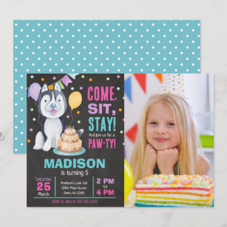 Convite de Aniversário de Cachorrinho Foto Menina