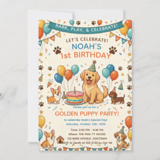 Convite de Aniversário de Cachorrinho Golden Retri