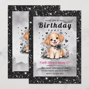 Convite de Aniversário de Cachorrinho Preto e Bran