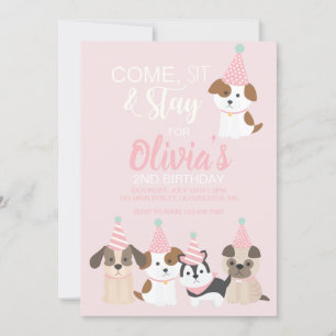 Convite de aniversário de cachorrinho Rosa
