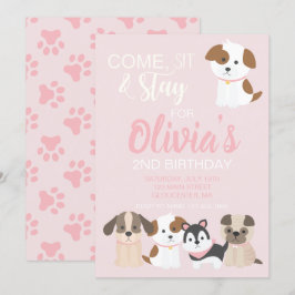 Convite de aniversário de cachorrinho Rosa
