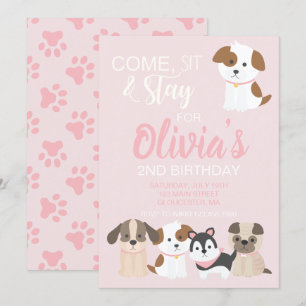 Convite de aniversário de cachorrinho Rosa
