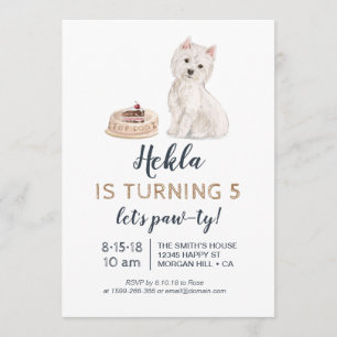 Convite de aniversário de cachorro com westie
