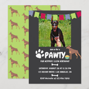 Convite de aniversário de cachorro Doberman