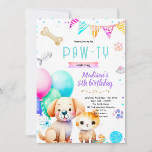 Convite de Aniversário de Cachorro e Gato