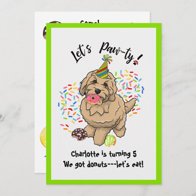 Convite de aniversário de Cachorro Goldendoodle (Frente/Verso)