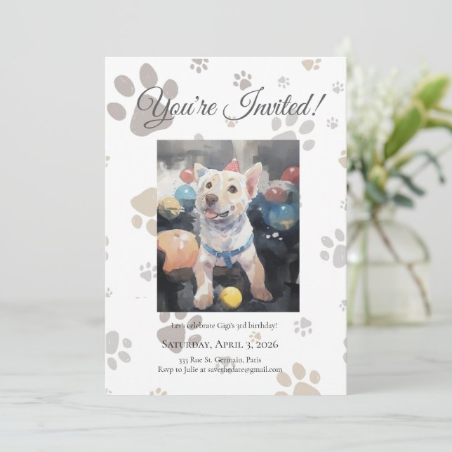 Convite de Aniversário de Cachorro Inspirado em Fr (Em pé/Frente)