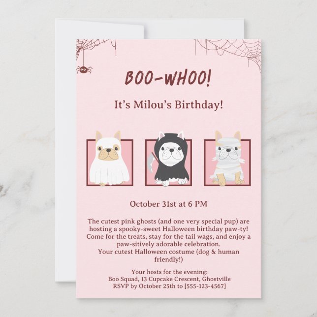 Convite de Aniversário de Cachorro Kawaii no Hallo (Frente)