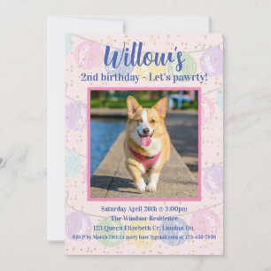 Convite de Aniversário de Cachorro Rosa