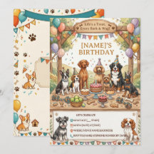 Convite de Aniversário de Cachorro Tema Aquarela R