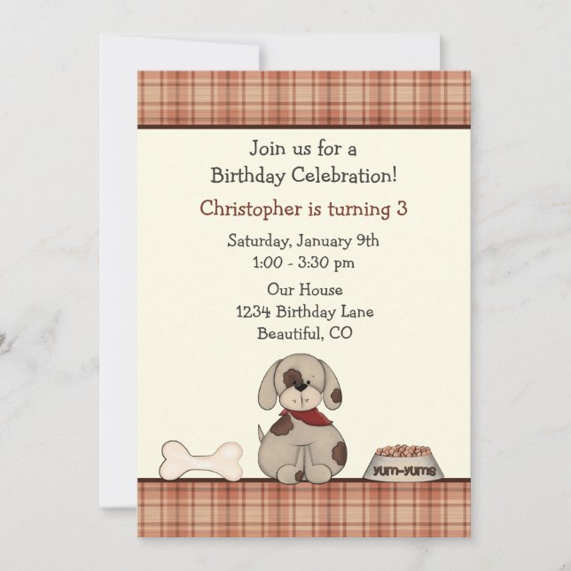 Convite de aniversário de cachorros-quitinhos para (Frente)