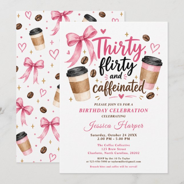 Convite de Aniversário de Café (Frente/Verso)