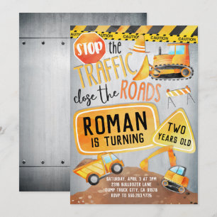 Convite de aniversário de Caminhão de Construç