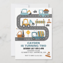 Convite de Aniversário de Caminhão de Construção