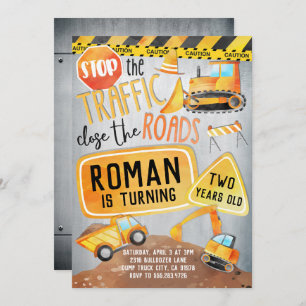 Convite de aniversário de Caminhão de Construção