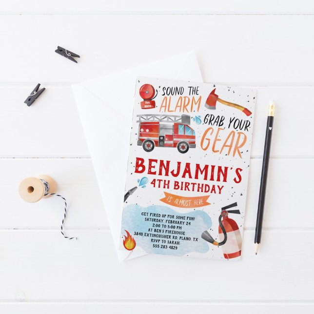 Convite de aniversário de Caminhão de Fogo (Criador carregado)