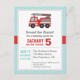 Convite de aniversário de Caminhão de Fogo Verme