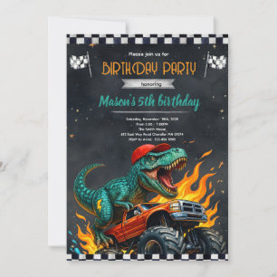 Convite de Aniversário de Caminhão Monstro Dinossa