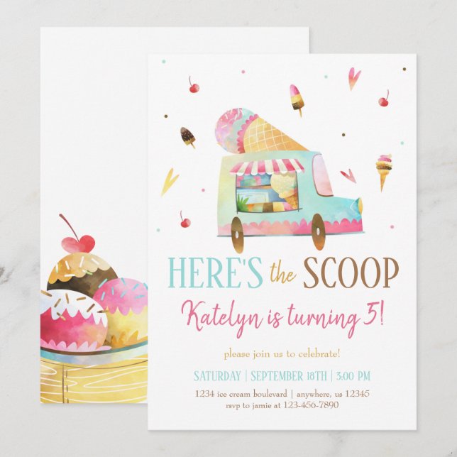 Convite de Aniversário de Caminhão sorvete (Frente/Verso)