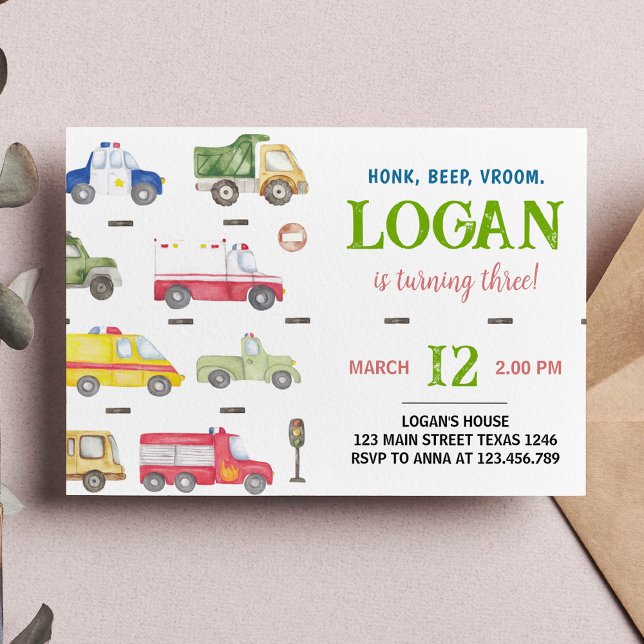 Convite de aniversário de Caminhões de Transporte (Criador carregado)