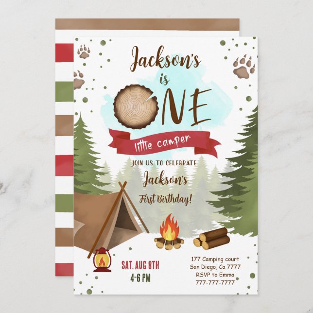 Convite de Aniversário de Camper (Frente/Verso)