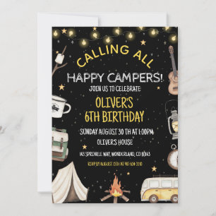 Convite de Aniversário de Camping Fogueira ao Ar