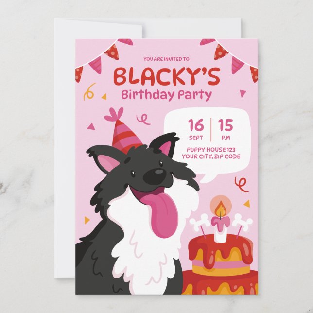 Convite de Aniversário de Cão Desenho Mão Personal (Frente)
