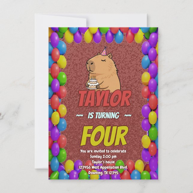 Convite de Aniversário de Capivara Fofa (Frente)