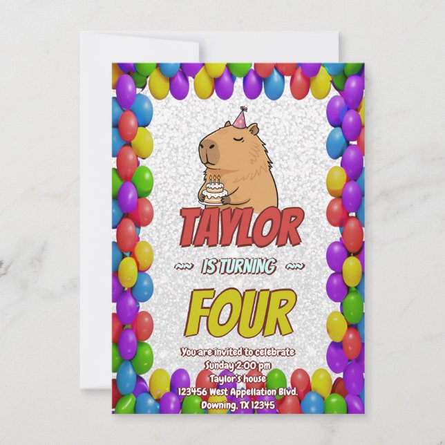 Convite de Aniversário de Capivara Fofa (Frente)