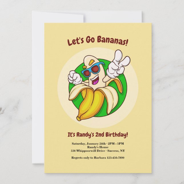 Convite de aniversário de Caracteres Bananas (Frente)